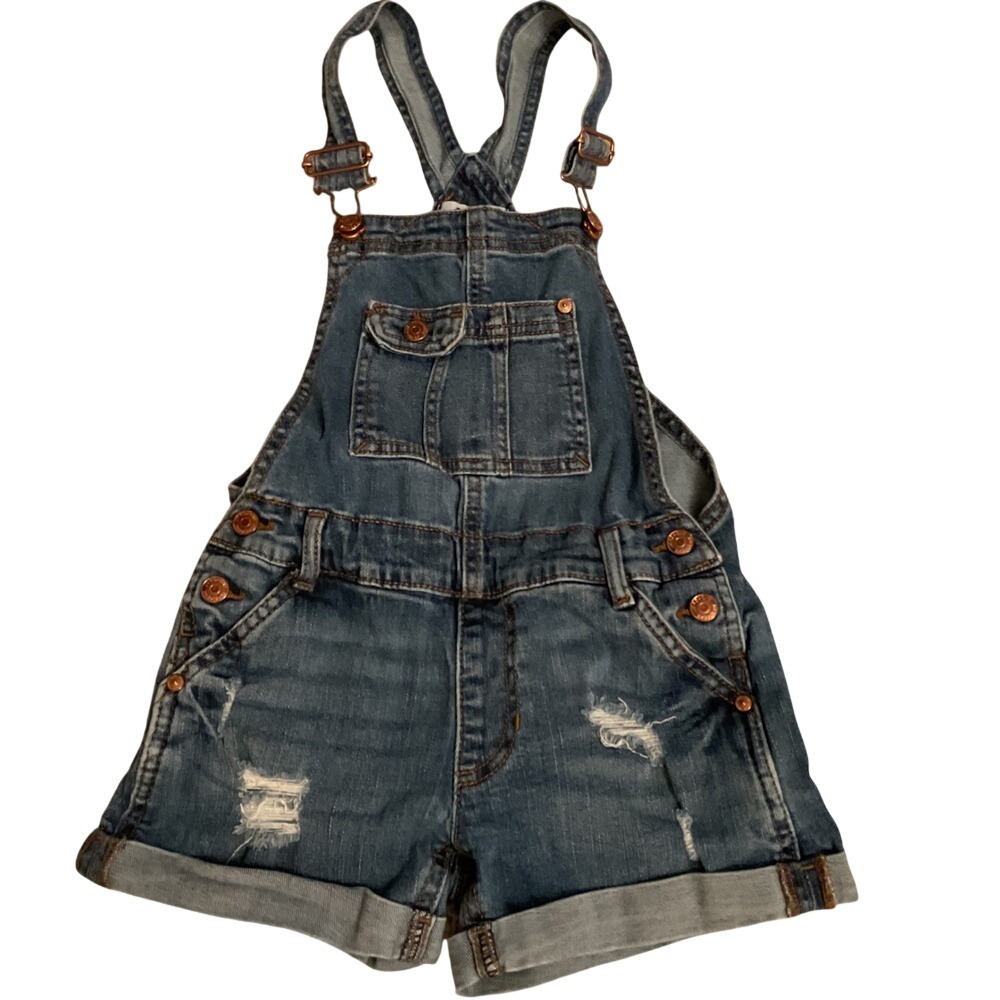 Jordache Kids Blue Denim Distressed‎ Shortalls Overalls Size S 6-6X Medium Wash
